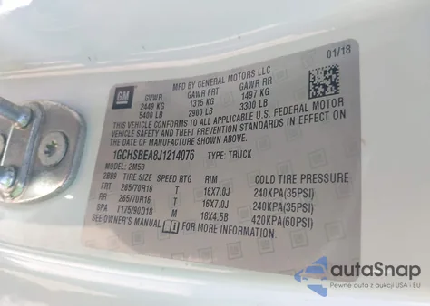 2018 Chevrolet Colorado Wt из США, поврежденный, VIN 1GCHSBEA8J1214076